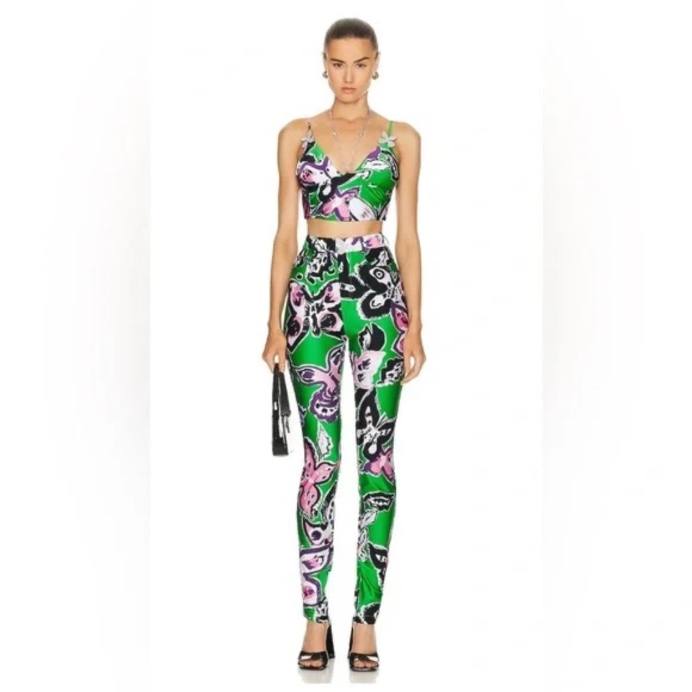 AREA Butterfly Printed Spandex Leggings Pants Crystal Embellished Small NWT